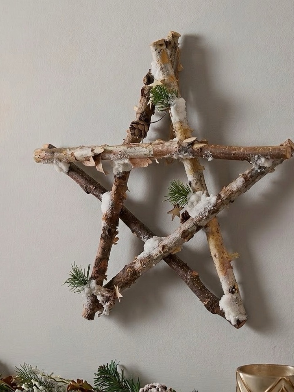 Rustic Snow-Tipped Birch Star Wall Decor - Home Holiday